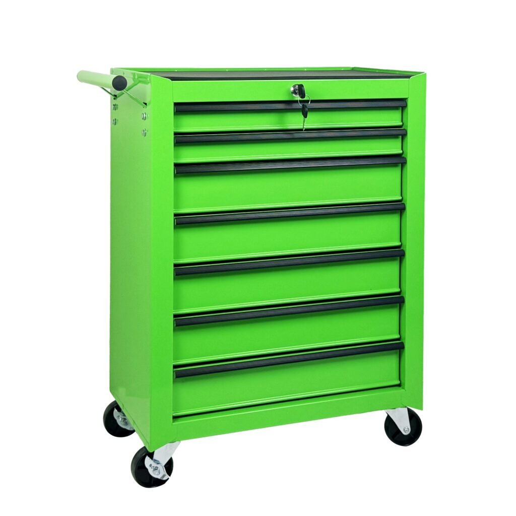 7-Drawer Rolling Tool Storage Cabinet With Detachable Top Tool Box, Universal Lockable Wheels, Adjustable Shelf, Locking Mechanism, Metal Tool Cart For Garage Workshop,Leaf Bright Green