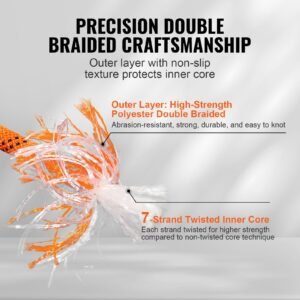 Double Braided Polyester Rope, 1/2 In X 220 Ft, 48 Strands, 8000 LBS Breaking Strength Outdoor Climbing Rope, Arborist Rigging Rope For Rock Hiking Camping Swing Rappelling Rescue, Orange/Black - Image 4