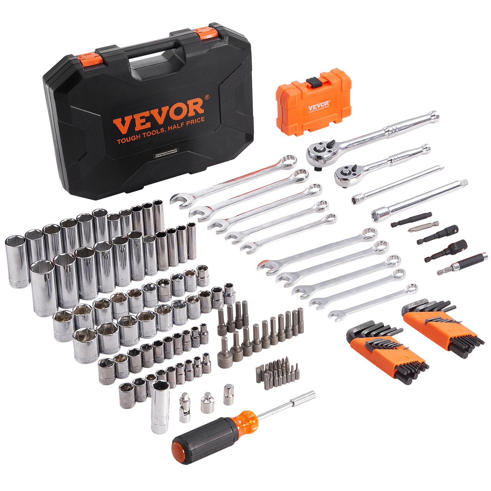 VEVOR Mechanics Tool Set And Socket Set,  Drive Deep And Standard Sockets, 145 Pcs SAE And Metric Mechanic Tool Kit With Bits, Combination Wrench, Hex Wrenches, Accessories, Storage Case - Image 4
