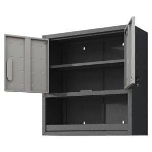 Metal Wall-Mounted Tool Storage Cabinet With Locking Door And 1 Shelf 1 Opened Drawer For Garage Warehouse,Office,Assembly Required - Image 9
