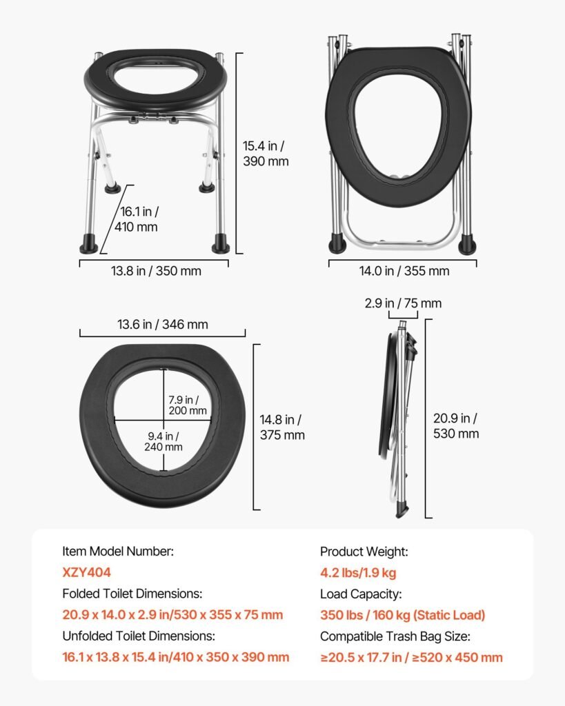 Portable Toilet For Camping, 350 Lbs Weight Capacity, Stainless Steel Foldable Camp Travel Toilet With Soft Seat For Adults, Suitable For Truckers, RV Travel, Camping, Road Trips, Outdoor Use