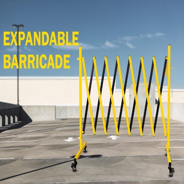 Metal Expandable Barricade, 11 Feet Retractable Fence Outdoor, Mobile Safety Barrier Gate, Easily Assembled Expanding Gate With Casters, Collapsible Accordion Barricade Gate Outdoor