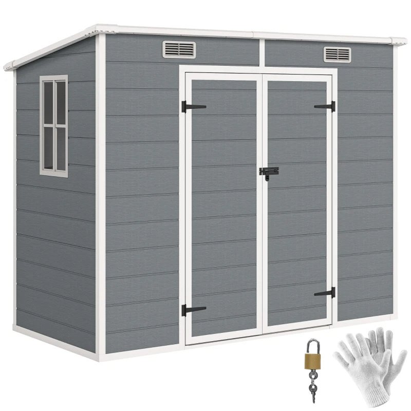 Plastic Outdoor Storage Shed With Floor, Window, Lockable Doors And Vents For Backyard Patio Lawn, Multiple Packages Shipped. Please Pay Attention To The Dimensions And Weight In The Details.