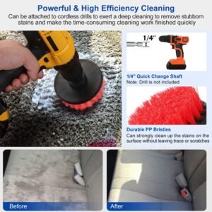 3Pcs Per Set Drill Brush Power Scrubber Cleaning Brush For Car Carpet Wall Tile Tub Cleaner Combo Brush Only - Image 4