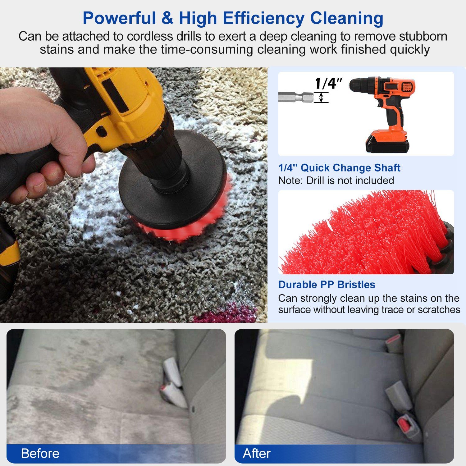 3Pcs Per Set Drill Brush Power Scrubber Cleaning Brush For Car Carpet Wall Tile Tub Cleaner Combo Brush Only - Image 4