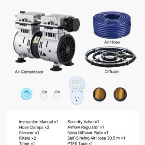 Pond Aerators, 5.2CFM Aeration System For Lake Up To 3 Acres, 3/4 HP Air Compressor, 1 Diffuser & 100' Weighted Tubings, Aeration Pump For Outdoor Ponds & Lakes Deep Water Oxygen Circulation - Image 1