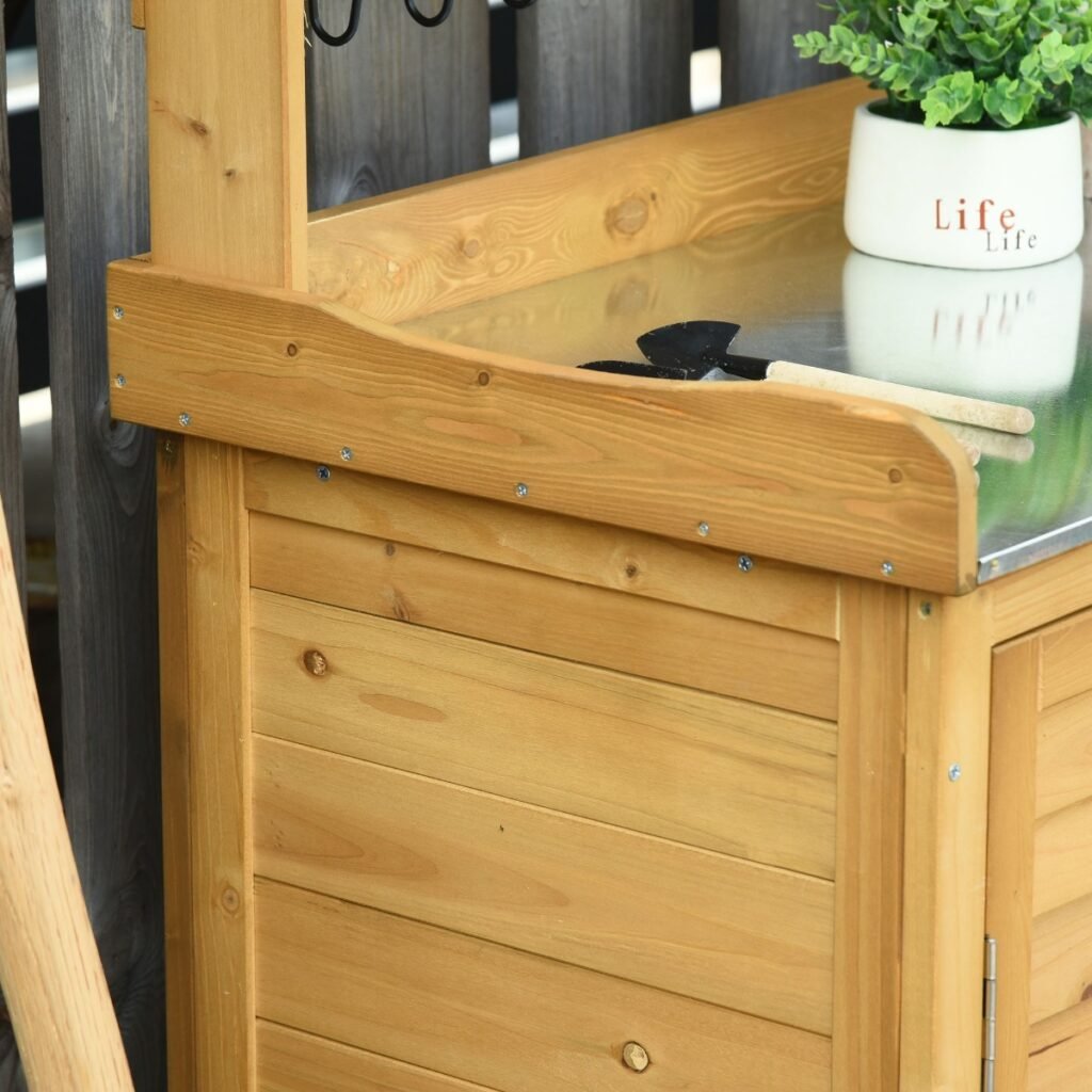 Backyard Garden Tool Storage Shed, Outdoor Storage & Potting Bench with 2 Magnetic Close Doors & Large Interior Storage Space