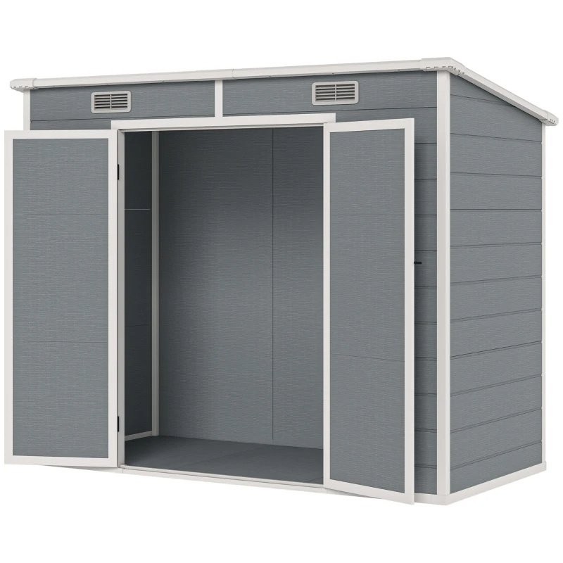 Plastic Outdoor Storage Shed With Floor, Window, Lockable Doors And Vents For Backyard Patio Lawn, Multiple Packages Shipped. Please Pay Attention To The Dimensions And Weight In The Details.