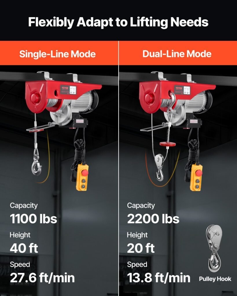 Electric Hoist Crane Winch 2200 Lbs 328 Ft Wireless & 14 Ft Wired Remote
