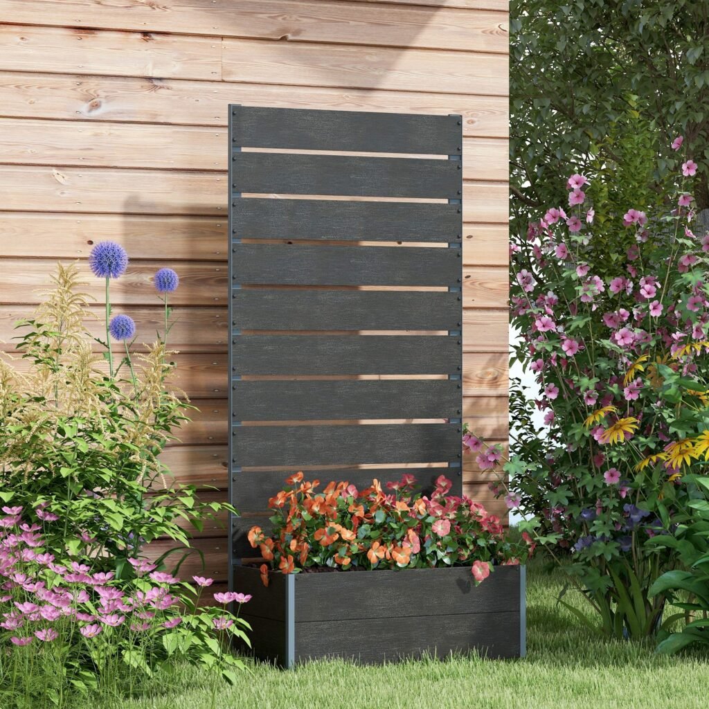 Trellis Planter for Climbing Plants, Raised Garden Bed with Trellis, Planter Box for Outdoor, 28.25" x 15" x 59", Black