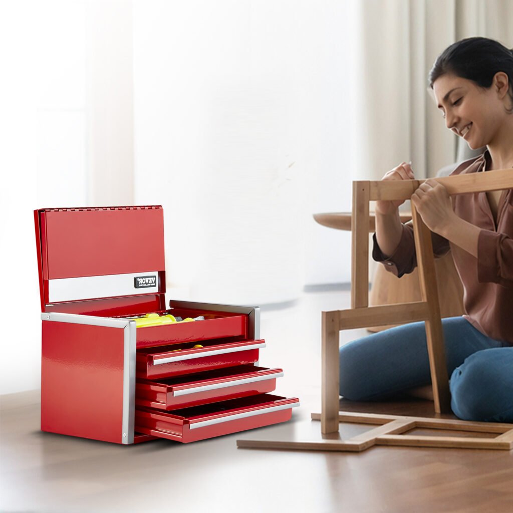 Tool Box 8.6-inch Portable Metal Tool Box 3 Drawers Tool Organizer Red