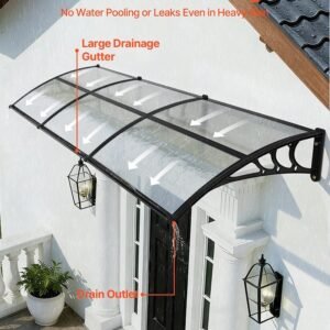 Awnings For Door Entrance, 38 X 117 In, Exterior Front Door Window Awnings With Drainage & ABS Bracket, Rain Snow Sun Protection, Overhang Polycarbonate Door Canopy For Porch Patio, Clear - Image 3