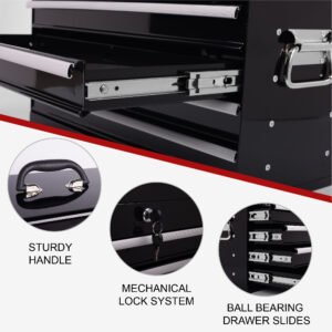 Heavy Duty Metal Tool Box, 21-inch, Portable Metal Tool Box With 4 Drawers, Small Tool Chest With EVA Liners, Ball Bearing Slide Drawers Locking & Powder Coated Finish, Multi-Function Tool Organizer - Image 5