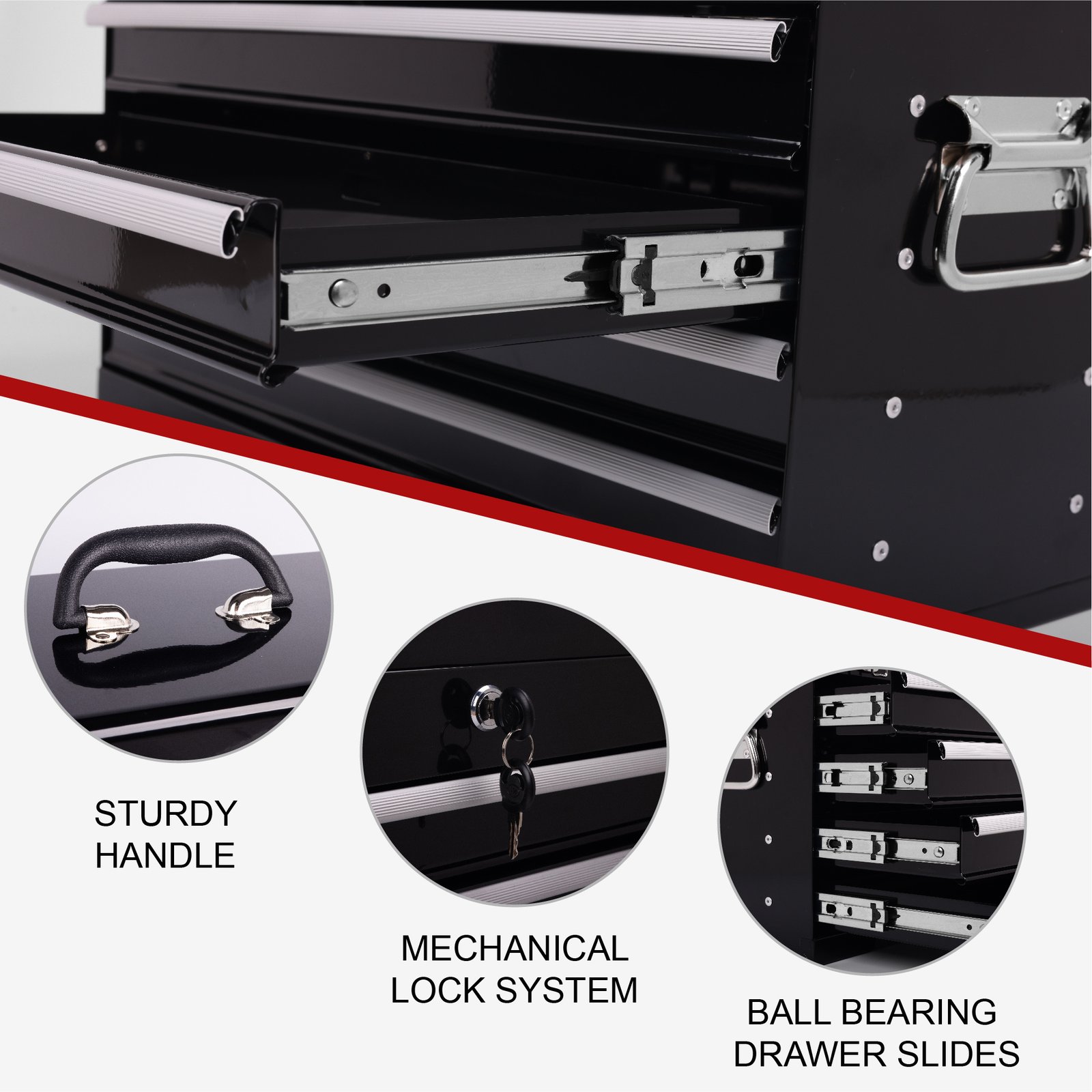 Heavy Duty Metal Tool Box, 21-inch, Portable Metal Tool Box With 4 Drawers, Small Tool Chest With EVA Liners, Ball Bearing Slide Drawers Locking & Powder Coated Finish, Multi-Function Tool Organizer - Image 5
