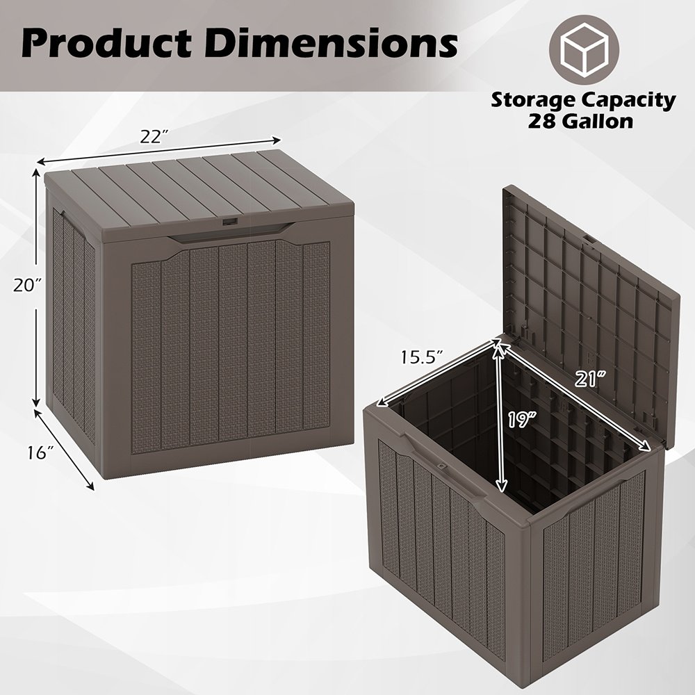 Outdoor Storage Box 25 Gallon Deck Box With Lockable Lid And Wicker-woven Texture For Storage Bin, Side Table Or Bench