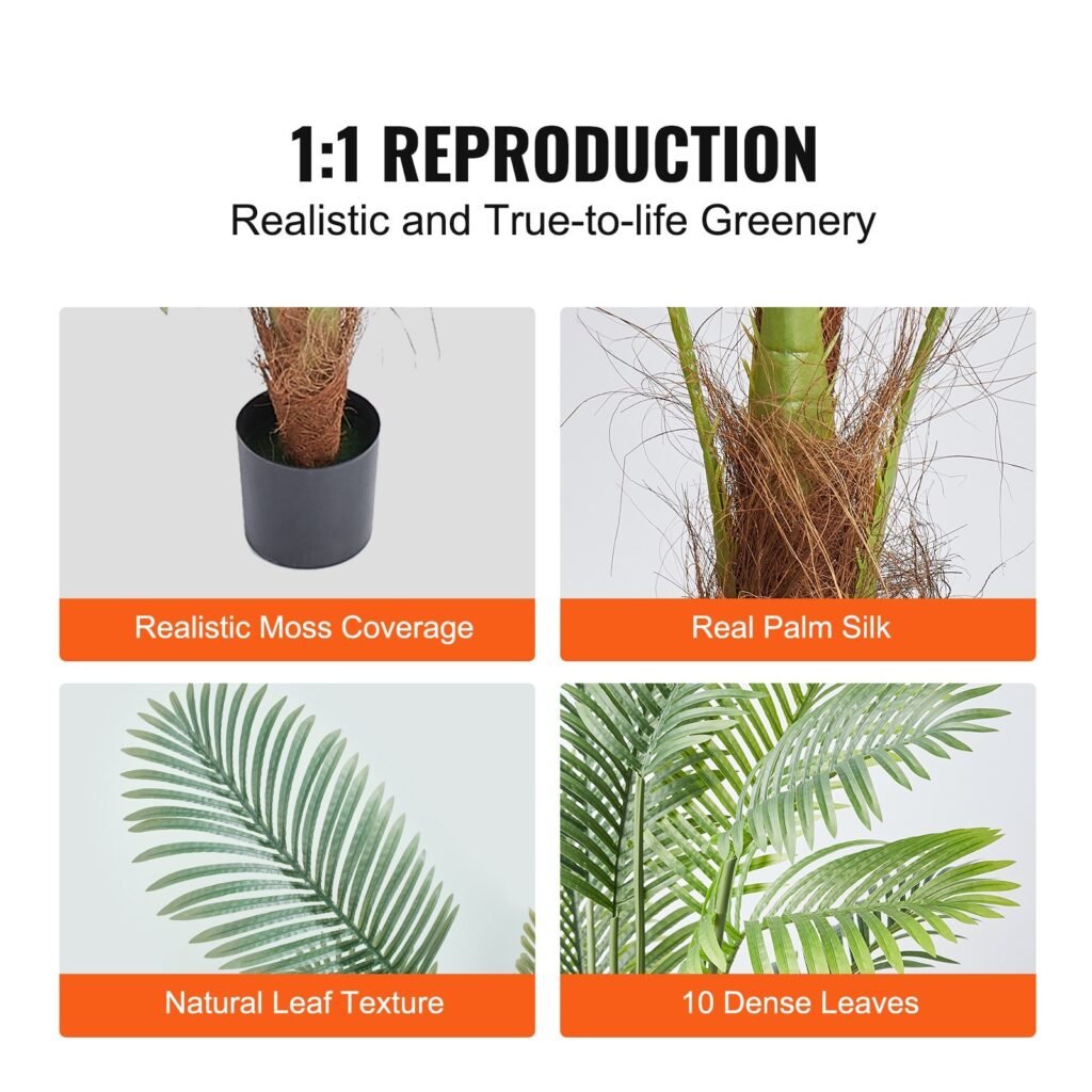 Artificial Palm Tree, 4 FT Tall Faux Plant, Secure PE Material & Anti-Tip Tilt Protection Low-Maintenance Plant, Lifelike Green Fake Tree For Home Office Warehouse Decor Indoor Outdoor