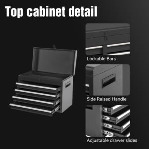 Excelo Tool Chest, 5-Drawer Rolling Tool Storage Cabinet With Detachable Top Tool Box, Liner, Universal Lockable Wheels, Adjustable Shelf, Locking Mechanism, Metal Tool Cart For Garage Workshop - Image 3