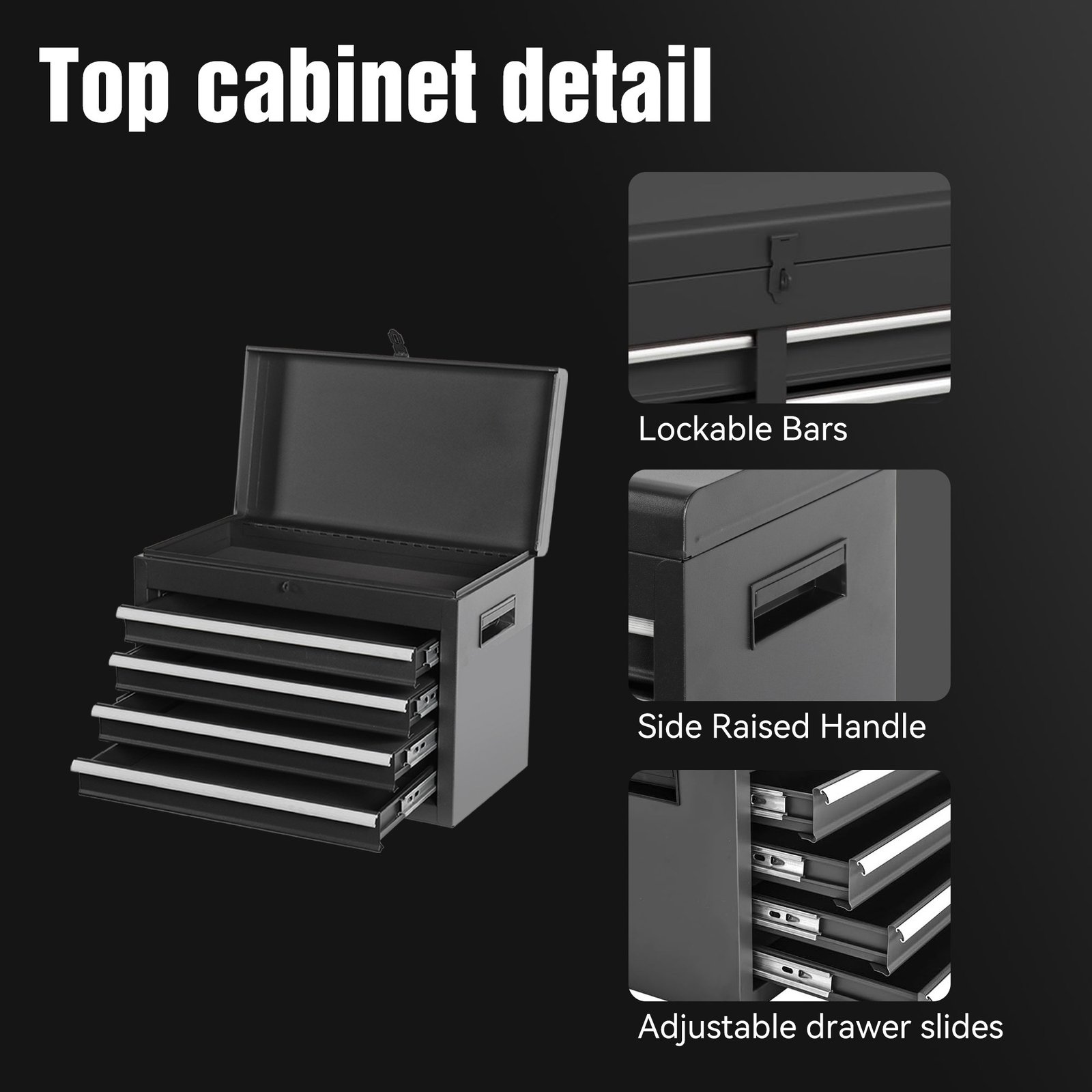Excelo Tool Chest, 5-Drawer Rolling Tool Storage Cabinet With Detachable Top Tool Box, Liner, Universal Lockable Wheels, Adjustable Shelf, Locking Mechanism, Metal Tool Cart For Garage Workshop - Image 3