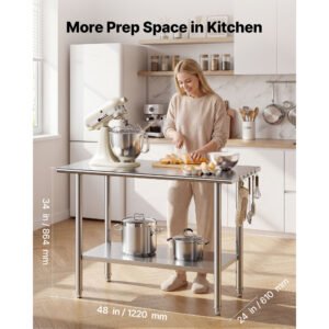 Stainless Steel Work Table, 24x48 Inch Food Prep Table, Commercial Kitchen Workstation With Adjustable Undershelf, Metal Heavy Duty Utility Worktable, For Restaurant Home Hotel Garage Outdoor - Image 4