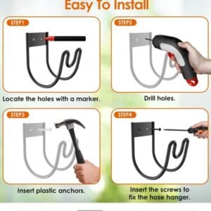 2Pack Heavy Duty Garden Hose Holder Stainless Steel Hose Hook Metal Hose Rack Reel Organizer For Water Hose Extension Cords - Image 3