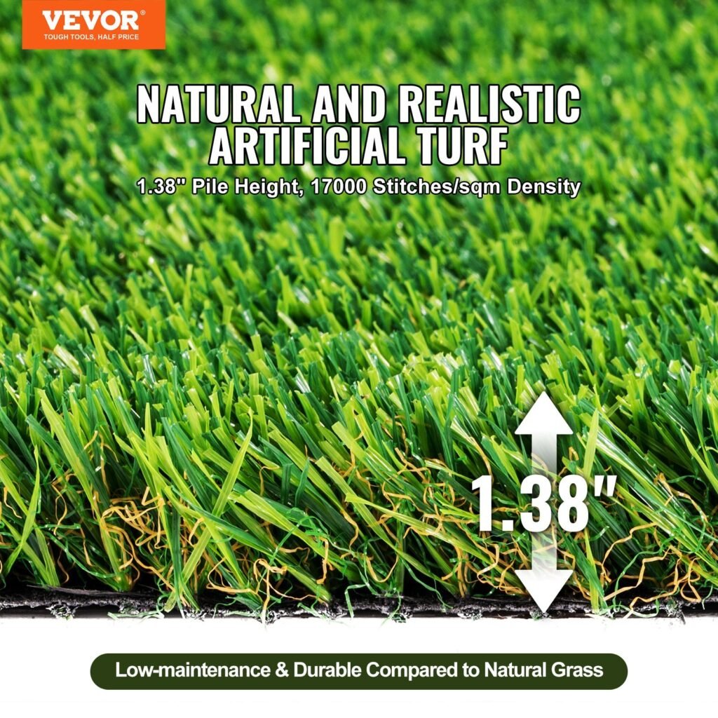 Artifical Grass, 5 X 10 Ft Rug Green Turf, 1.38'Fake Door Mat Outdoor Patio Lawn Decoration, Easy To Clean With Drainage Holes, Perfect For Multi-Purpose Home Indoor Entryway Scraper Dog Mats