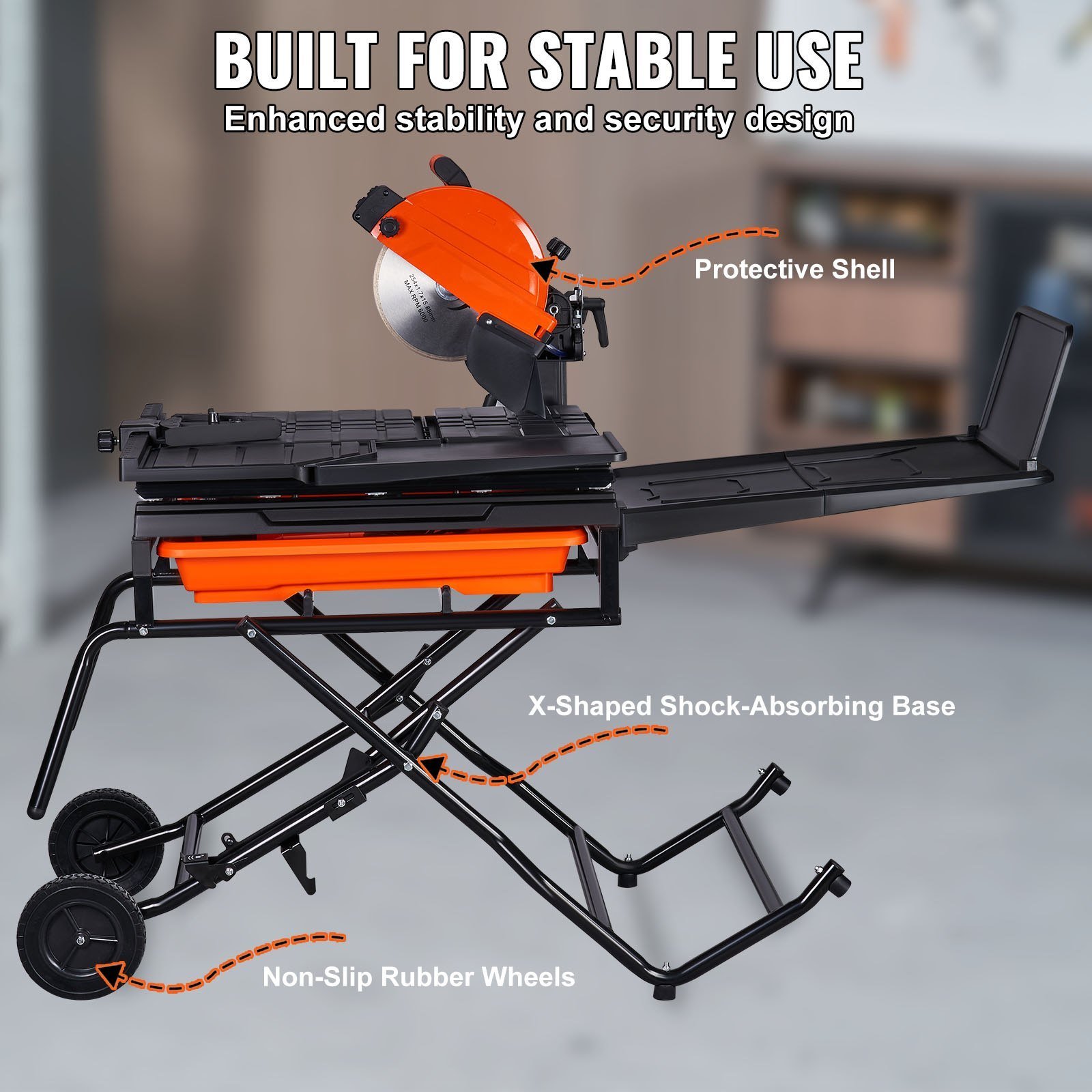 Wet Tile Saw With Stand, 10-inch 65Mn Steel Blade, 4500 RPM Motor, Tile Cutter Wet Saw With Water Reservoir And Casters, 0-45 Degrees Miter Angle For Cutting Tiles, Floor Tiles, And Stones - Image 5