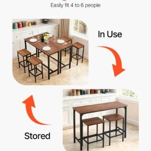 Bar Table, 3PCS 47″ Bars Tables Set, Bar Tables And Chair Set With Rounded Edge Design, Rectangular Pub Table With Two Stools For Office Desk, Breakfast Corner, Mini Bars, Rustic Brown, Black - Image 2