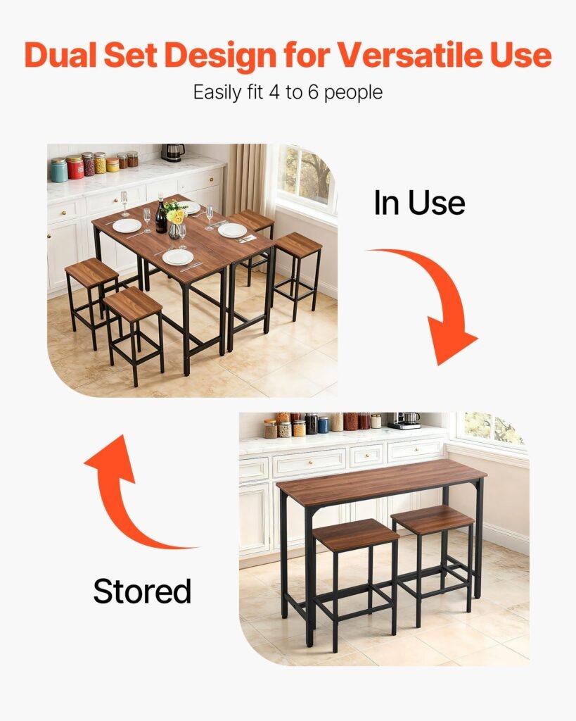 Bar Table, 3PCS 47″ Bars Tables Set, Bar Tables And Chair Set With Rounded Edge Design, Rectangular Pub Table With Two Stools For Office Desk, Breakfast Corner, Mini Bars, Rustic Brown, Black