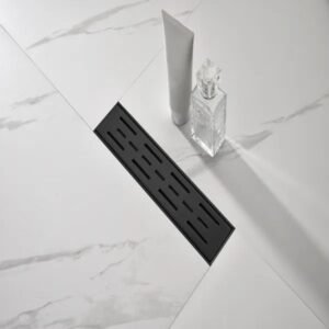 12 Inch Linear Shower Drain With Removable Brick Patterned Grate Cover, 304 Stainless Steel Shower Floor Drain With Hair Strainer And Leveling Feet - Image 3
