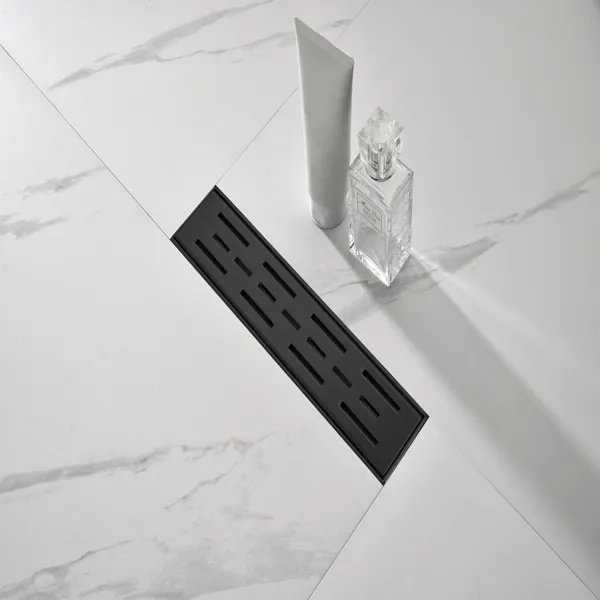 12 Inch Linear Shower Drain With Removable Brick Patterned Grate Cover, 304 Stainless Steel Shower Floor Drain With Hair Strainer And Leveling Feet