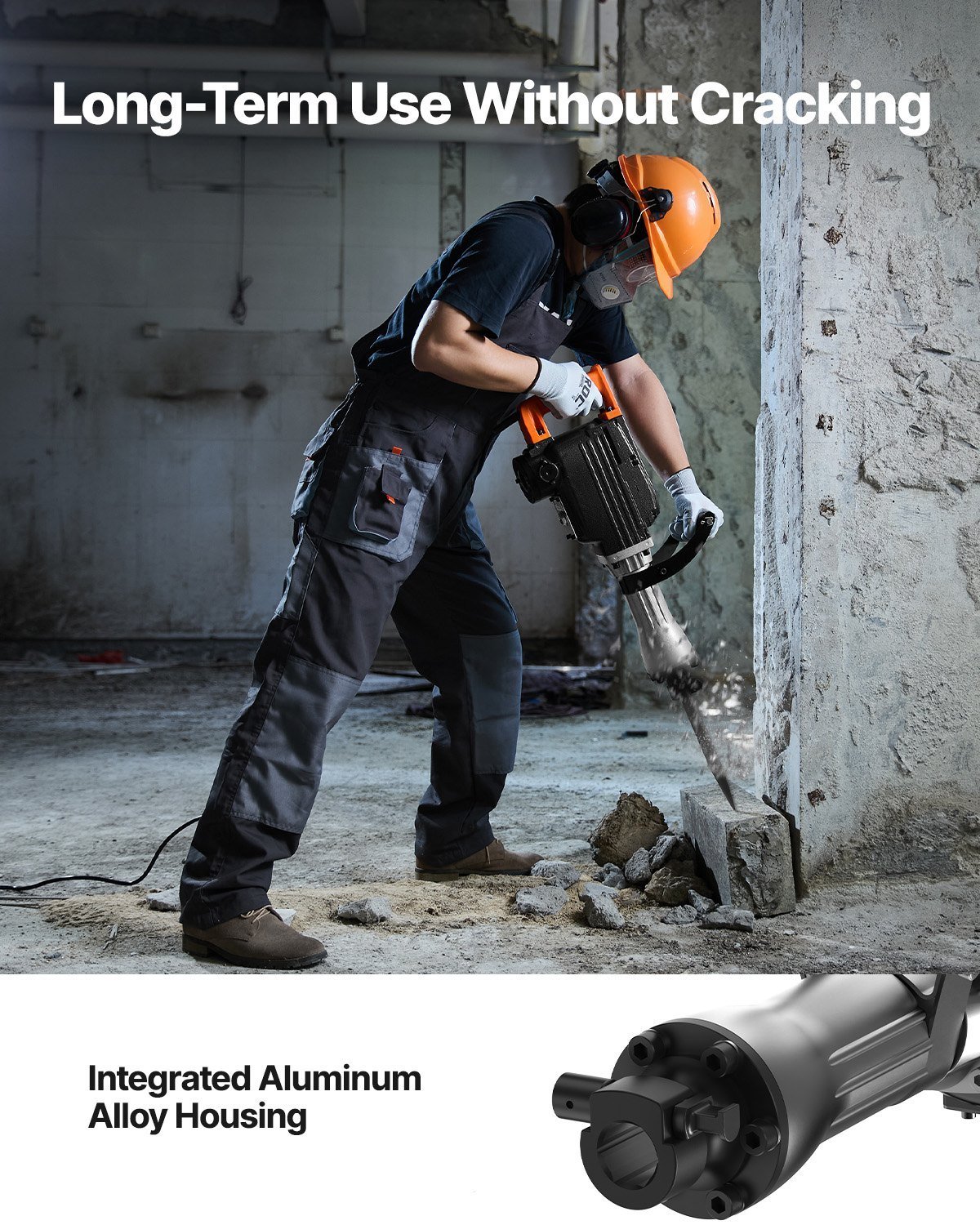 Demolition Jack Hammer, 2200W Electric Jackhammer Heavy Duty, 1350 BPM Concrete Breaker, 2pcs Chisels Bit Chipping With Case, Black - Image 5
