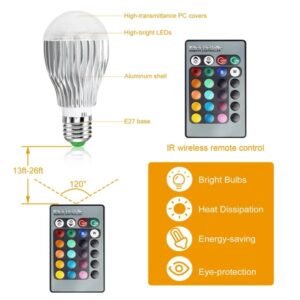 9W LED Light Bulb E27 RGB Lamp Bulb 16 Colors Changable 24-key IR Remote Control - Image 5