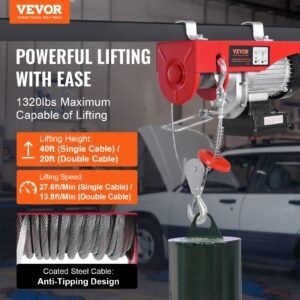 Electric Hoist Crane Winch 1320 Lbs 328 Ft Wireless & 14 Ft Wired Remote - Image 3