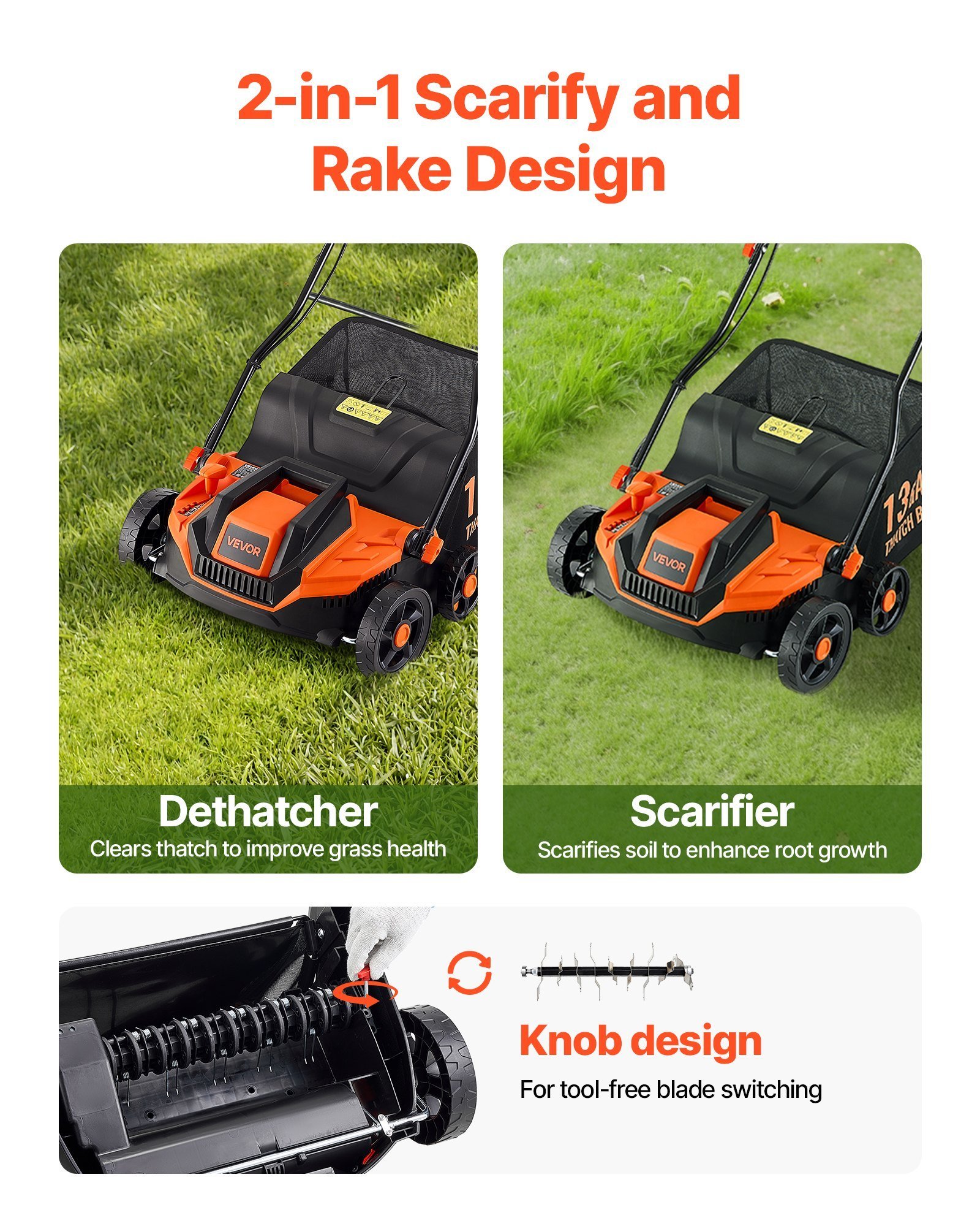 2-in-1 Electric Dethatcher And Scarifier Lawn Dethatcher 13-Inch 13 Amp - Image 4