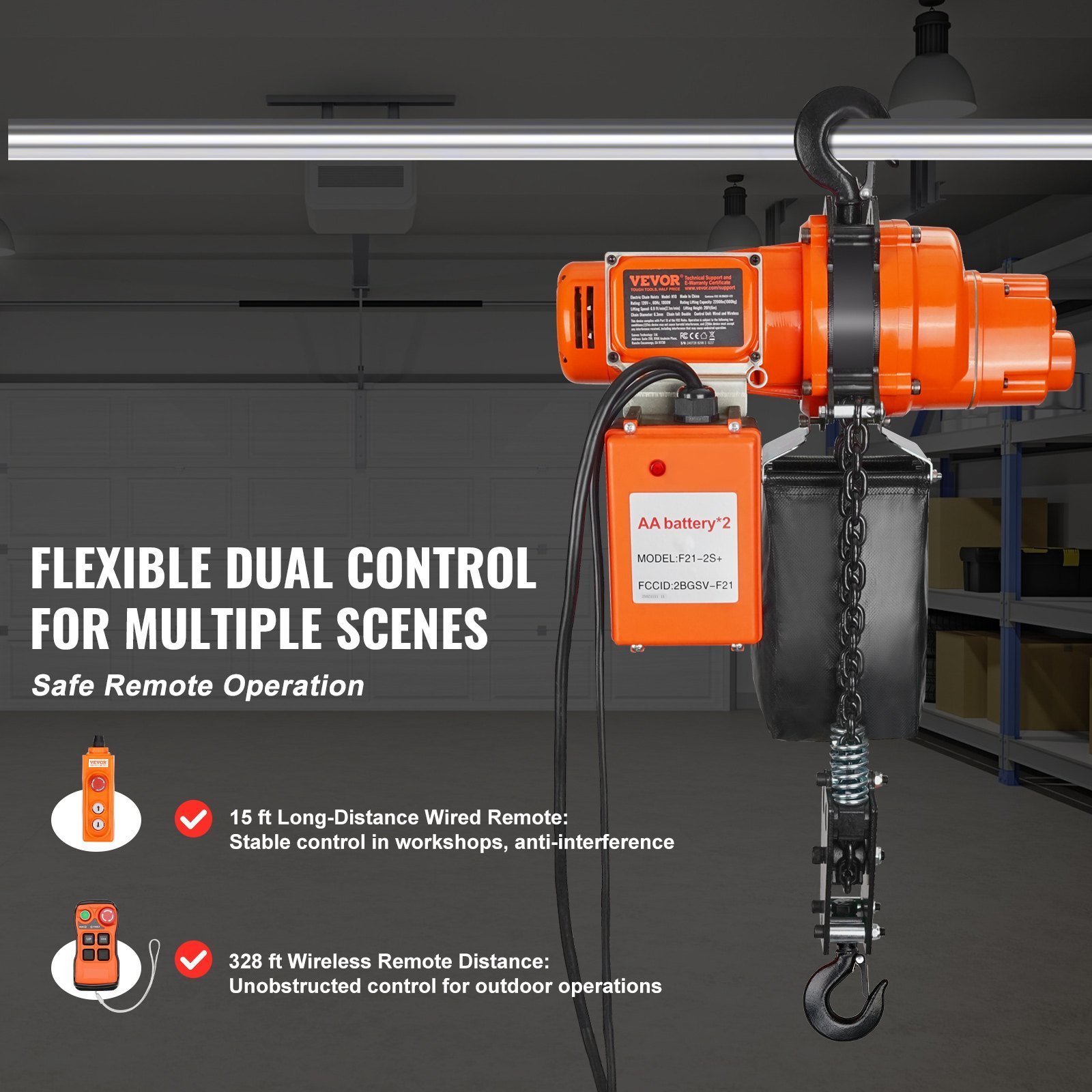 Electric Chain Hoist Single Phase Crane Hoist 2200 Lbs Load 20 Ft Lifting - Image 3