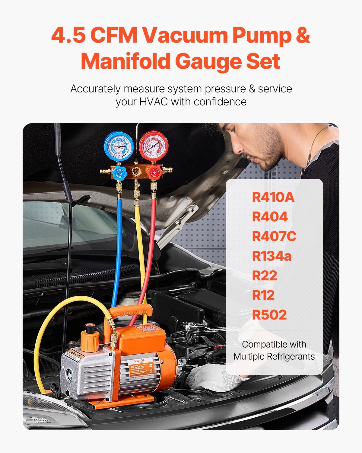 4.5 CFM HVAC Single Stage Rotary Vane Vacuum Pump And Manifold Gauge Kit - Image 3