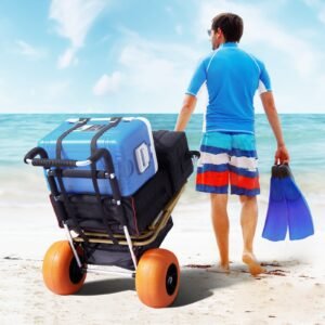 Beach Dolly With Big Wheels For Sand, 29.9' X 15.4' Cargo Deck, W/ 12' Foam Wheels, 165LBS Loading Capacity Folding Sand Cart & 27' To 44.7' Adjustable Height, Heavy Duty Cart For Beach - Image 6