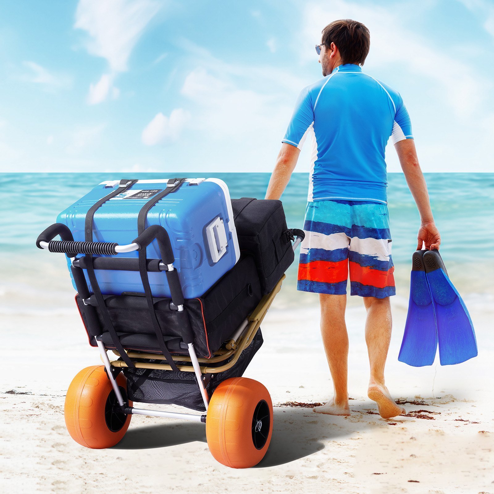 Beach Dolly With Big Wheels For Sand, 29.9' X 15.4' Cargo Deck, W/ 12' Foam Wheels, 165LBS Loading Capacity Folding Sand Cart & 27' To 44.7' Adjustable Height, Heavy Duty Cart For Beach - Image 6