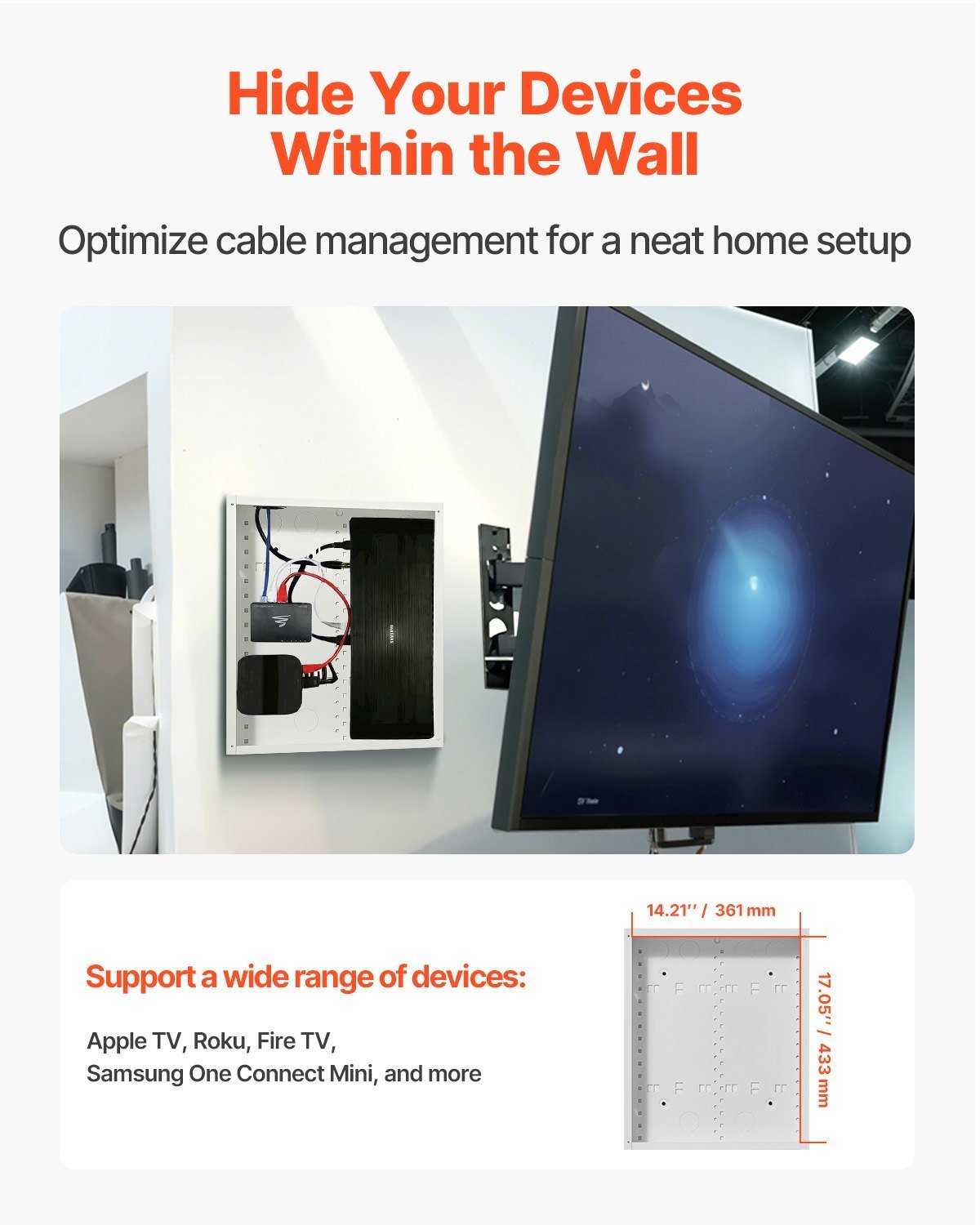 Structured Media Enclosure 17 In Recessed In-Wall TV Media Box With Cover - Image 3