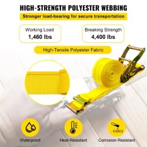 E Track Ratchet Strap, 18PCS 2' X 15' E-Track Straps 4400 LBS Breaking Strength, With Polyester Webbing & Spring Fitting & Ratchets, Durable Tie-Downs For Motorcycles, Tire, Trailer Loads - Image 2