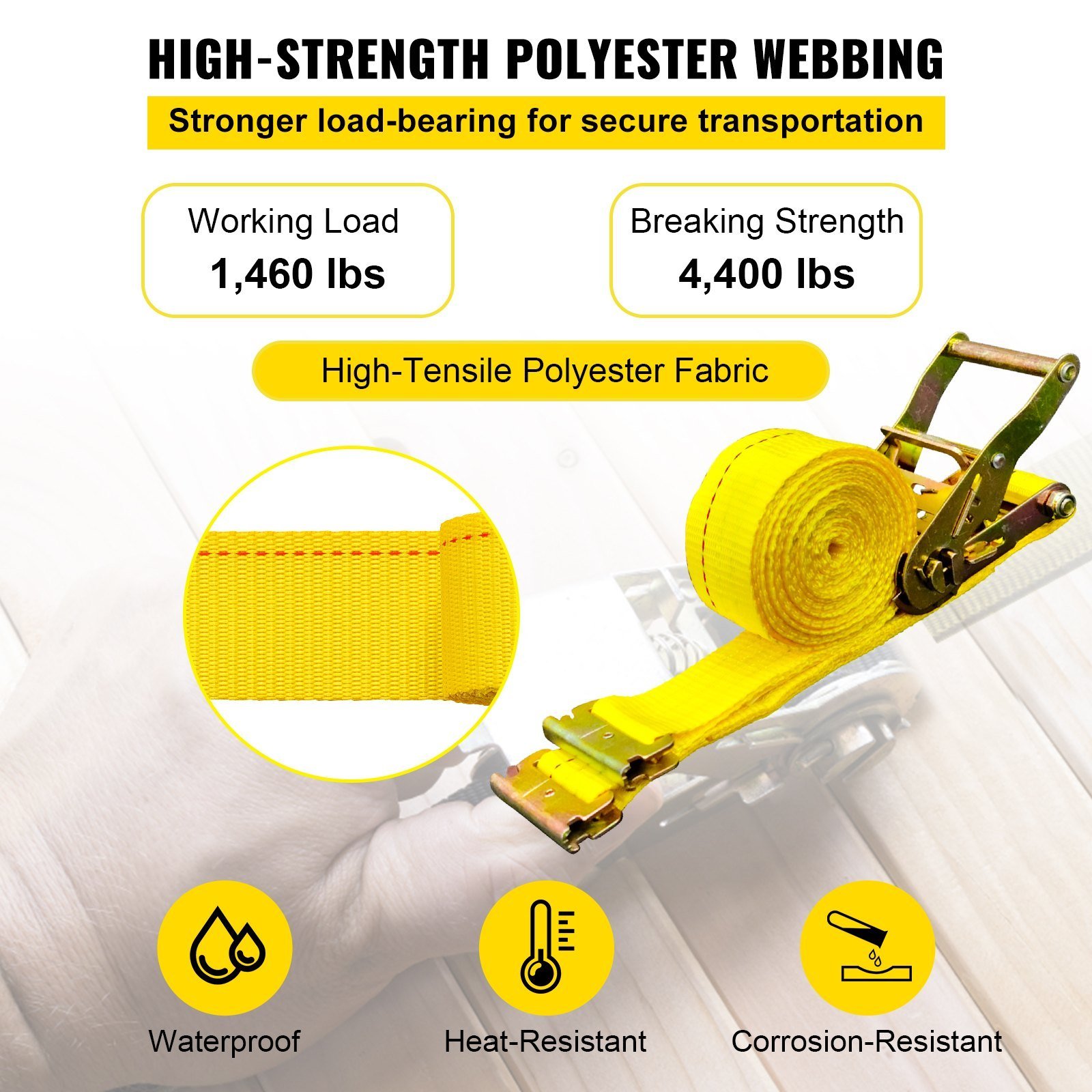 E Track Ratchet Strap, 18PCS 2' X 15' E-Track Straps 4400 LBS Breaking Strength, With Polyester Webbing & Spring Fitting & Ratchets, Durable Tie-Downs For Motorcycles, Tire, Trailer Loads - Image 2