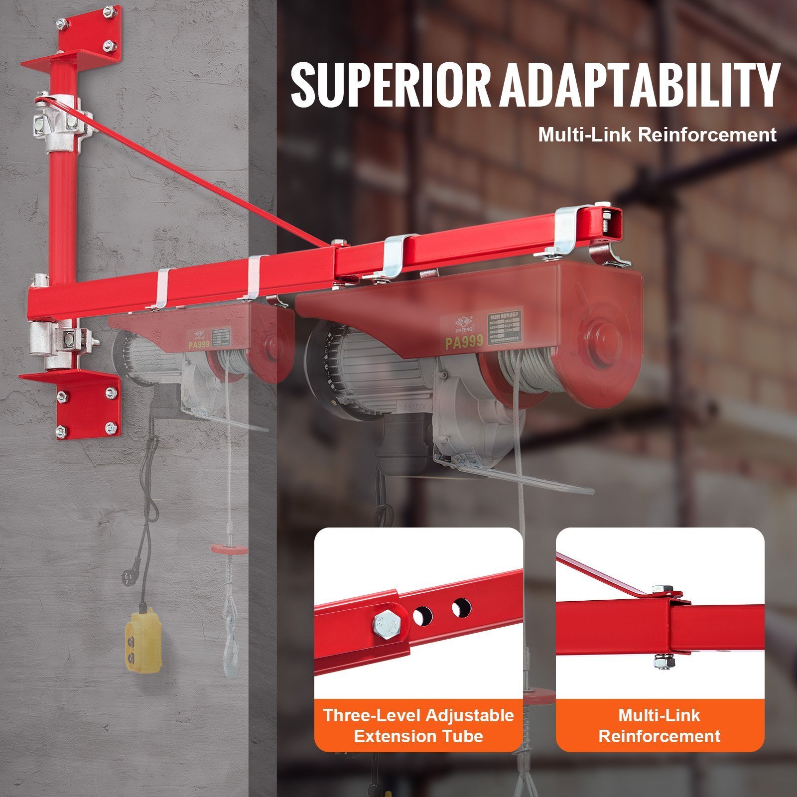 Electric Hoist Support Arm, 660 Lbs Max Load Capacity, Electric Hoist Holder Swing Arm With Pole, Steel Hoist Frame, 180° Swivel Scaffold Hoist Lifting Arm, Winch Hoist Arm For Workshop, Garage - Image 5