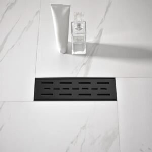 12 Inch Linear Shower Drain With Removable Brick Patterned Grate Cover, 304 Stainless Steel Shower Floor Drain With Hair Strainer And Leveling Feet - Image 5