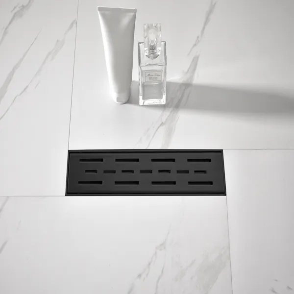 12 Inch Linear Shower Drain With Removable Brick Patterned Grate Cover, 304 Stainless Steel Shower Floor Drain With Hair Strainer And Leveling Feet