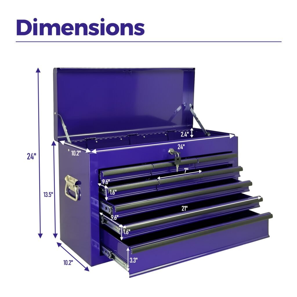 Heavy Duty Metal Tool Box, 24-inch, Portable Metal Tool Box with 9 Drawers, Small Tool Chest with EVA Liners, Ball Bearing Slide Drawers Locking & Powder Coated Finish, Multi-Function Tool Organizer