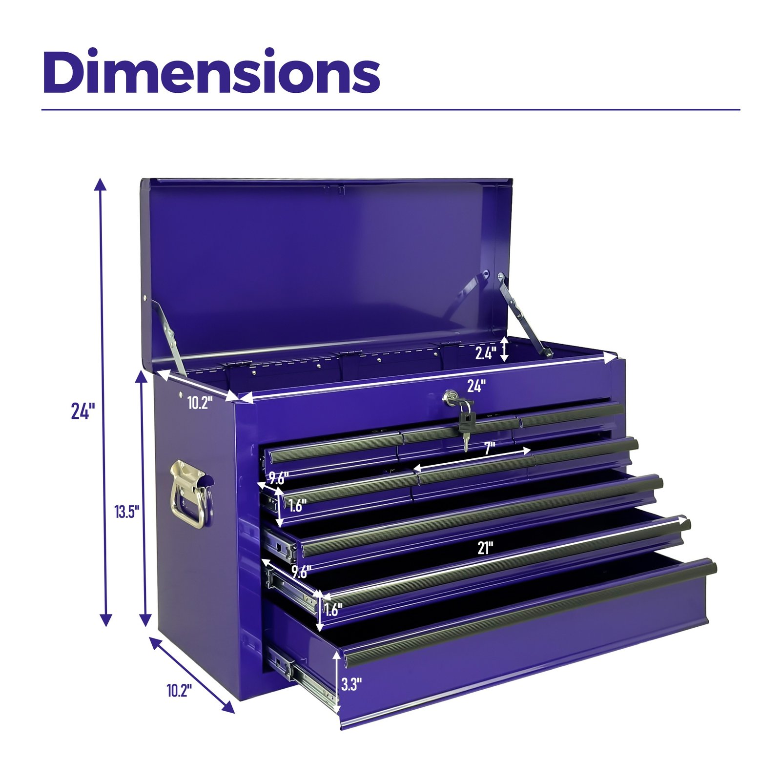 Heavy Duty Metal Tool Box, 24-inch, Portable Metal Tool Box with 9 Drawers, Small Tool Chest with EVA Liners, Ball Bearing Slide Drawers Locking & Powder Coated Finish, Multi-Function Tool Organizer - Image 4