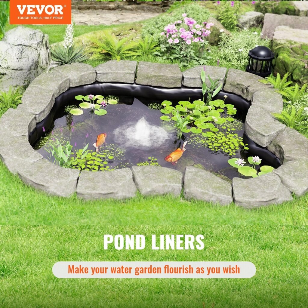 Pond Liner, 20 X 25 Ft 45 Mil Thick, Pliable EPDM Material Pond Skins, Easy Cutting Underlayment For Fish Or Koi Pond, Waterfall Base, Water Features, Water Gardens, Fountains, Black
