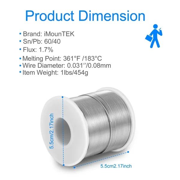 Soldering Wire 60/40 Tin Lead Rosin Core 0.031'/0.8mm 1.7% Flux Electrical Solder Wire Sn60 Pb40 1lb