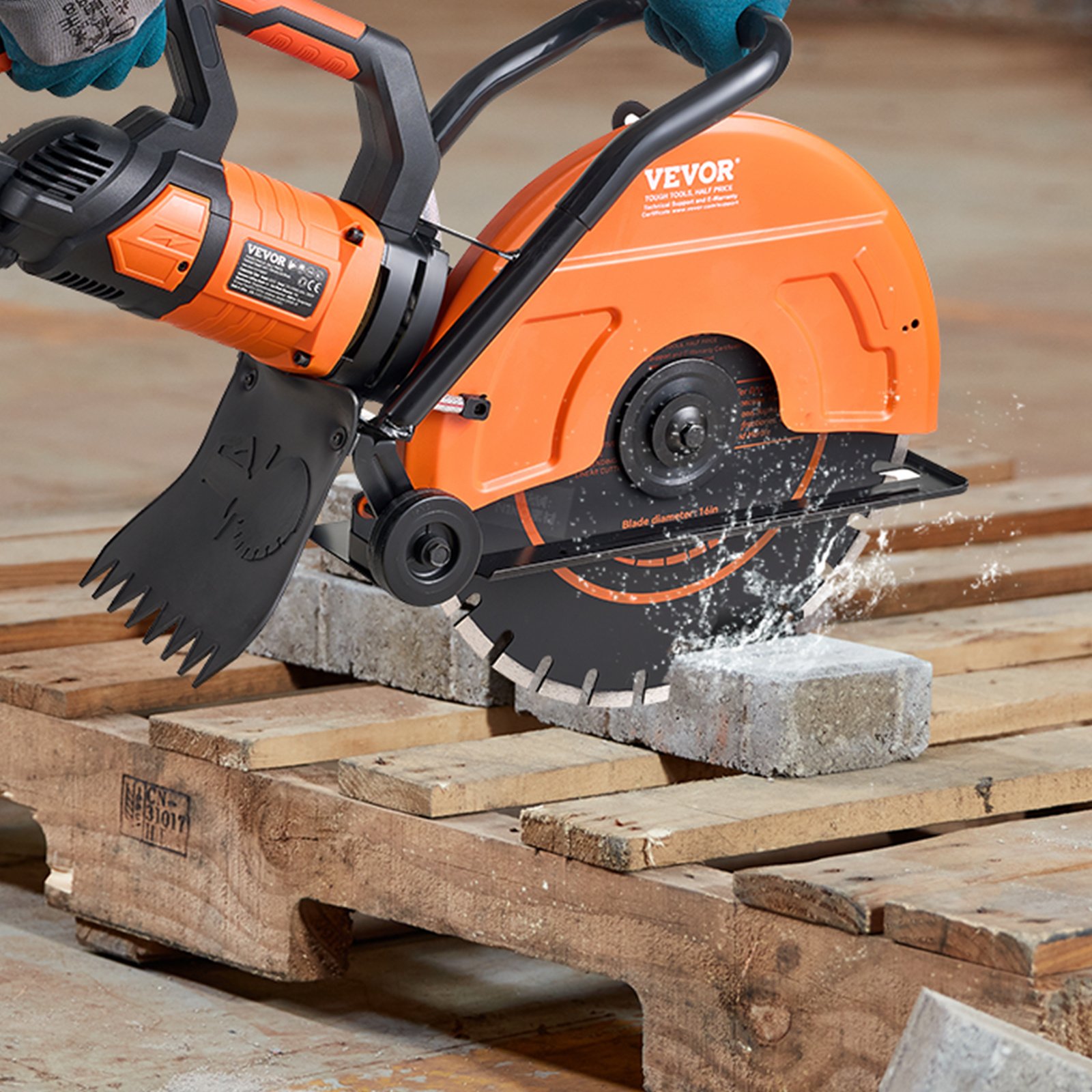 VEVOR Electric Concrete Saw, 16 In, 3200 W 15 A Motor Circular Saw Cutter With Max. 6 In Adjustable Cutting Depth, Wet Disk Saw Cutter Includes Water Line, Pump And Blade, For Stone, Brick - Image 1