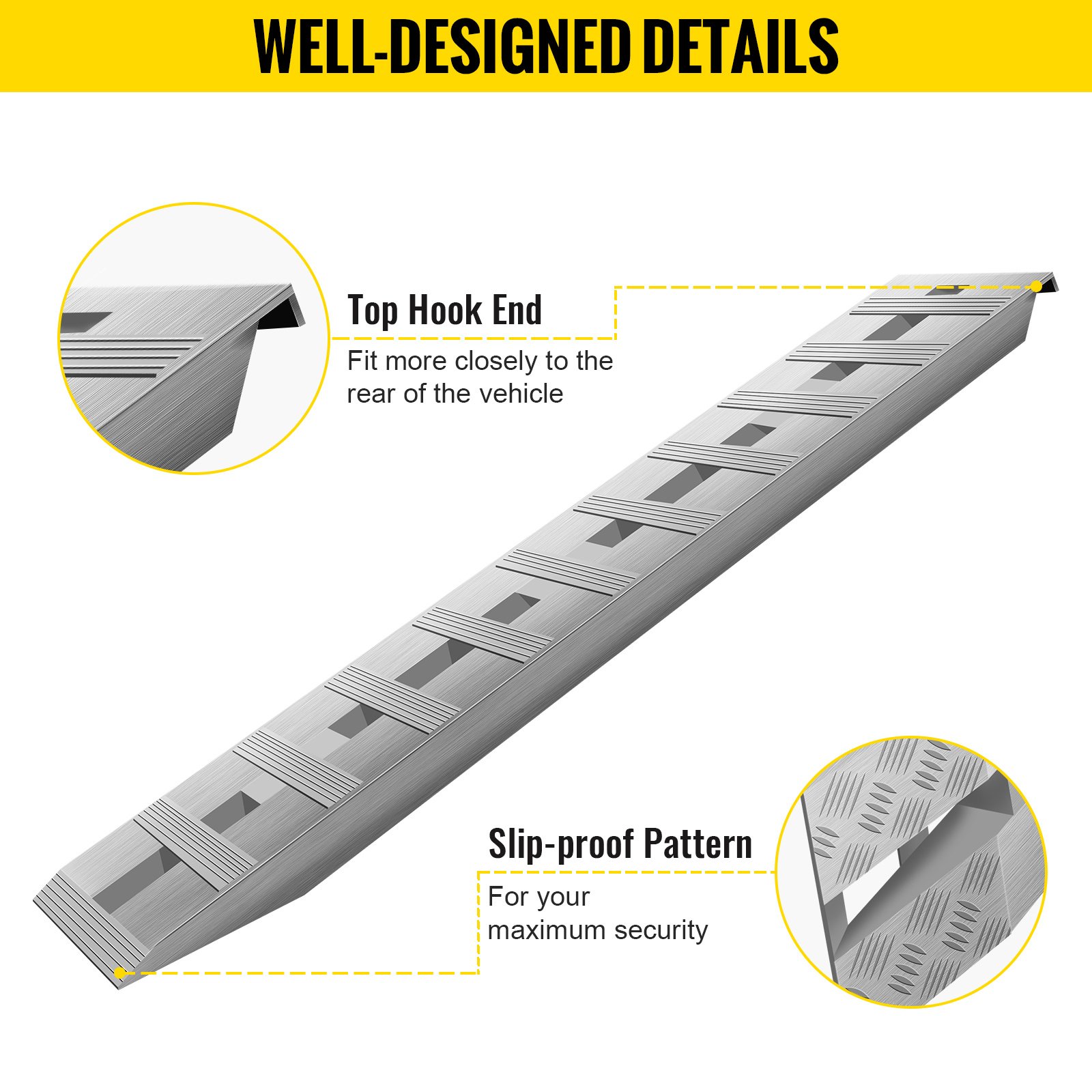 VEVOR 60'X 12 X 2.5inch Aluminum Trailer Ramps 6000LBS Total Beavertail Hook End 1 Pair 2 Ramps - Image 3